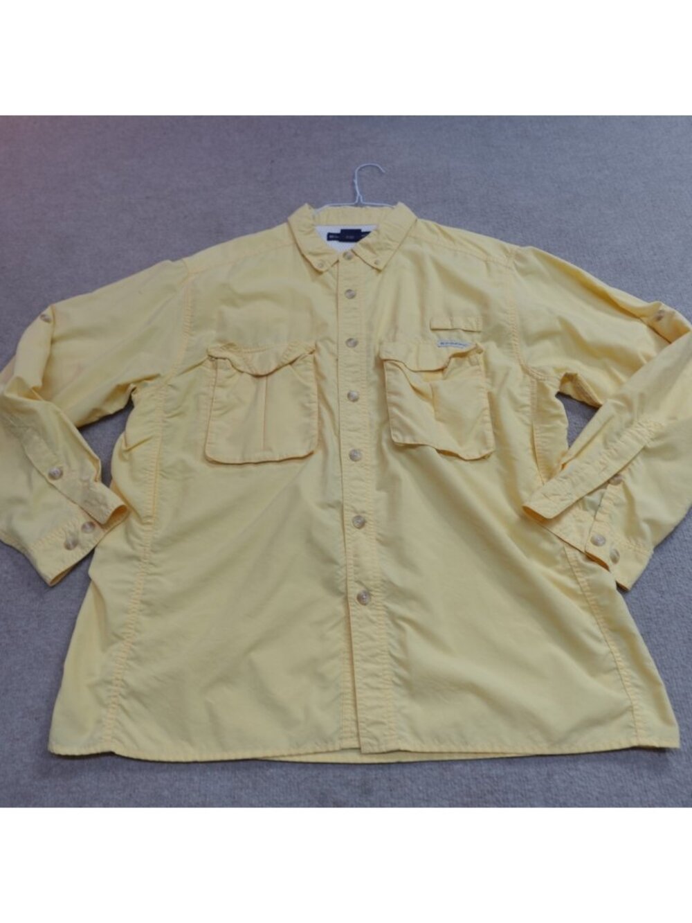 ExOfficio Shirt Large Yellow Solid Vented Nylon Polyester Tab Sleeves